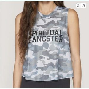 Spiritual Gangster Tank Top Womens Extra Small Camo Muscle Spell Out Logo